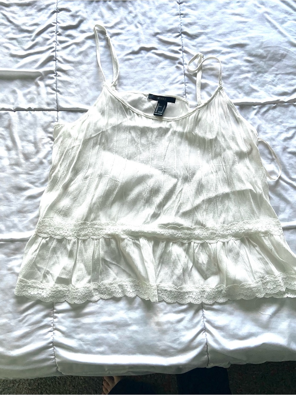 White Lace-Trim Spaghetti Strap Tank Top